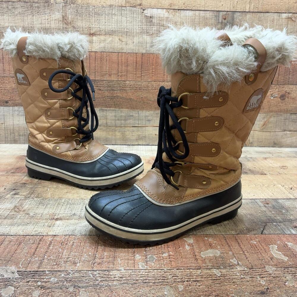 Sorel Snow Boots Womens Size 8 39 Brown Faux Fur Mid Calf Waterproof NL1937-374